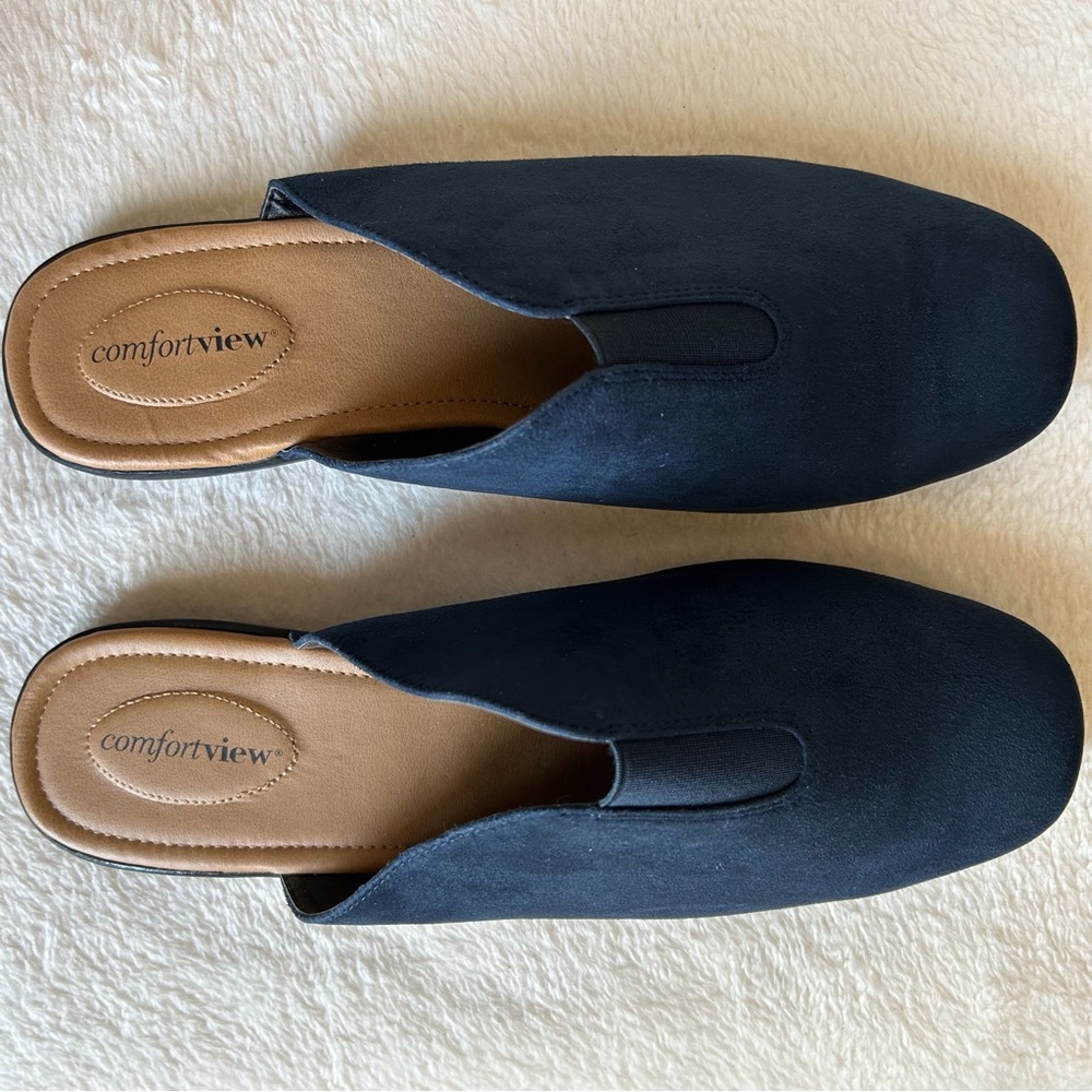 Comfort View Blue Suede Slip On Mules - Amorie Style